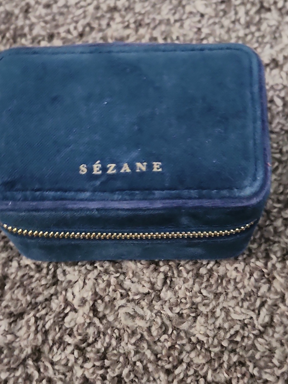 Sézane Velvet Jewelry Box in Deep Blue with Gold Accents